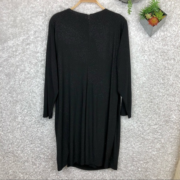 Calvin Klein Black Shimmer Faux Wrap Long Sleeve Cocktail Dress Plus Size 22W - Picture 5 of 11